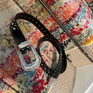 Black Studded Belt with Silver Buckle